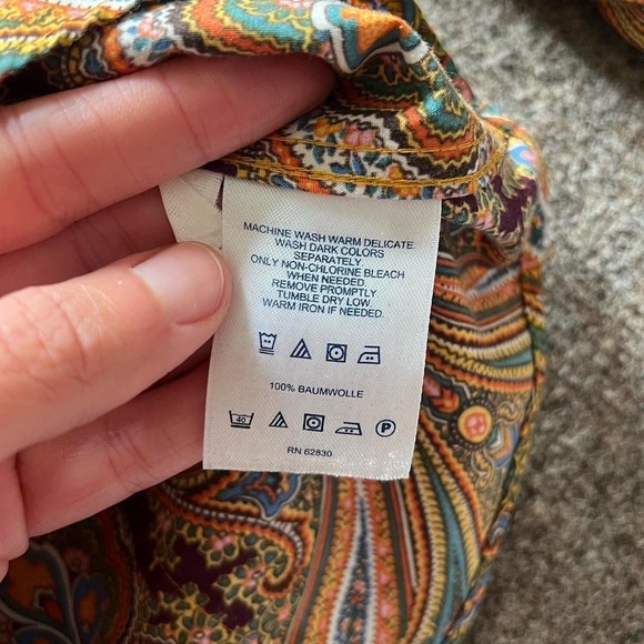 Lands End Colorful Paisley Button Down Long Sleeve Shirt Women 4 / S 100% Cotton - Picture 4 of 11